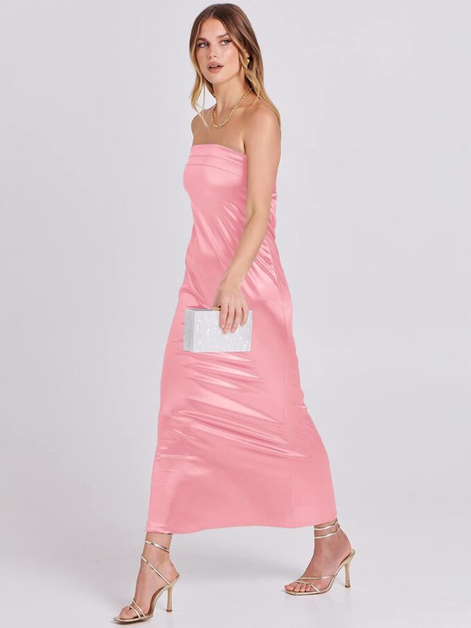 ANRABESS Women Summer Wedding Guest Maxi Dress Strapless Satin Tube Bodycon Backless Cocktail Formal Dresses 2025 Fall – Bild 7