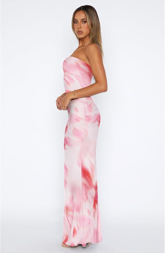 2 Piece Skirt Sets for Women Summer, Floral Sleeveless Tube Top Bodycon Maxi Skirts Y2k Vacation Going Out Outfits – Bild 3