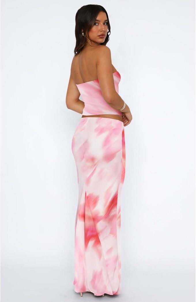 2 Piece Skirt Sets for Women Summer, Floral Sleeveless Tube Top Bodycon Maxi Skirts Y2k Vacation Going Out Outfits – Bild 4
