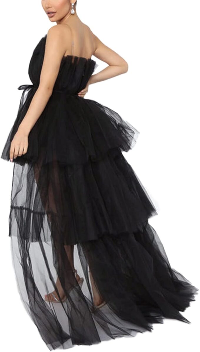 Women's High Low Tulle Dress Strapless Solid Color Tiered Cocktail Party Dress Prom Gown – Bild 3