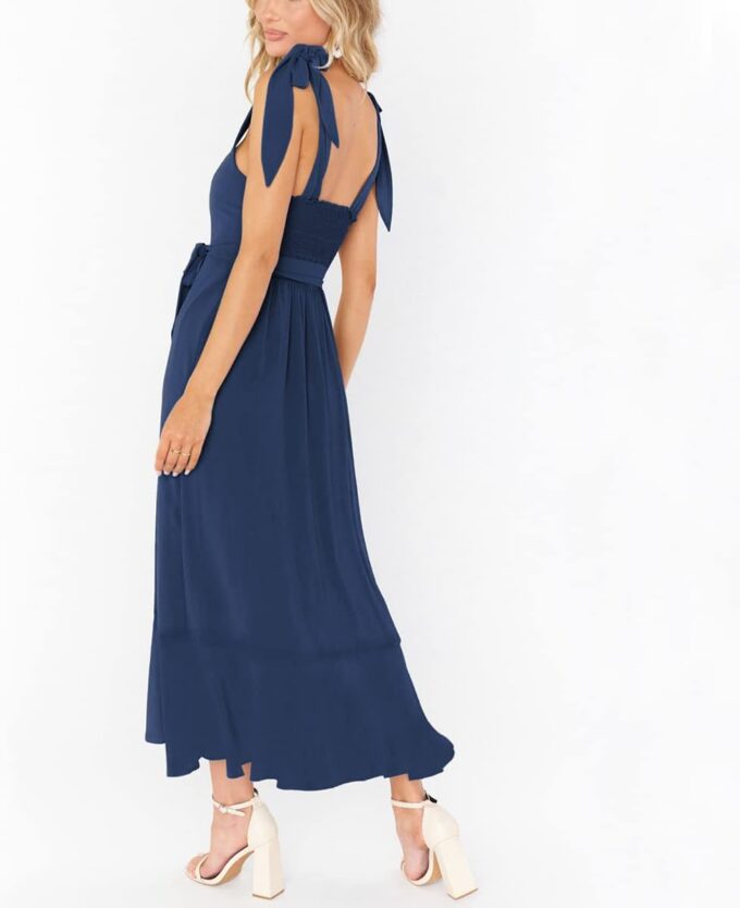 Women's Square Neck Spaghetti Straps Ruffle Split Midi Formal Dress Elegant Wedding Guest Cocktail Party Bridesmaid Dress – Bild 4