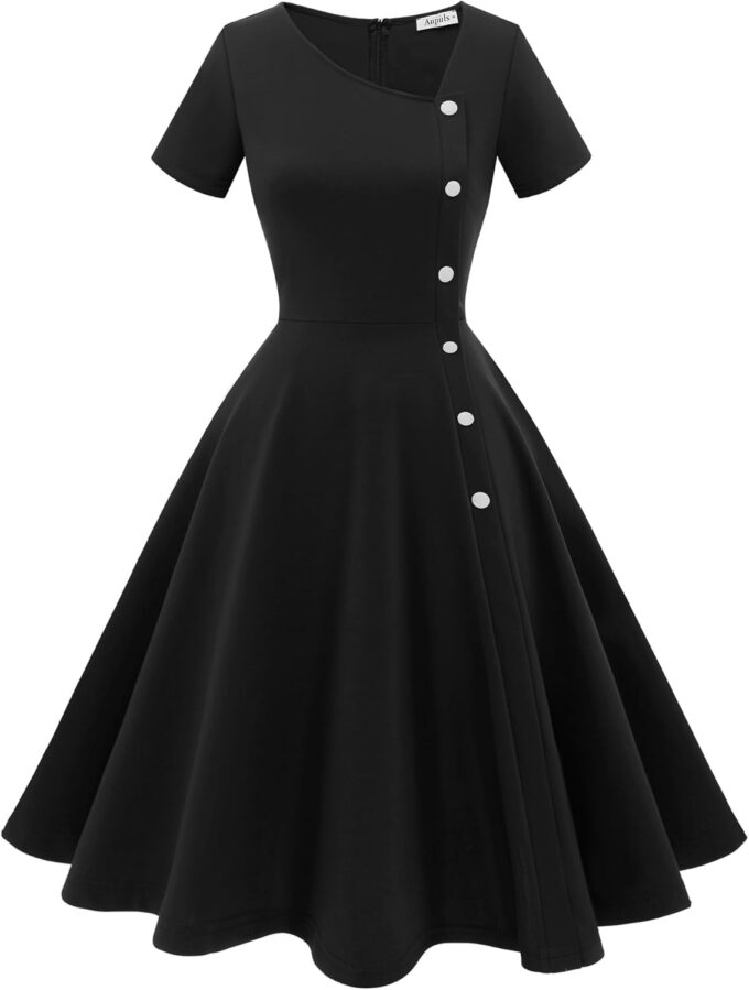 Aupuls Vintage Cocktail Dress with Pockets 1950s Dresses for Women Elegant for Church Tea Party
