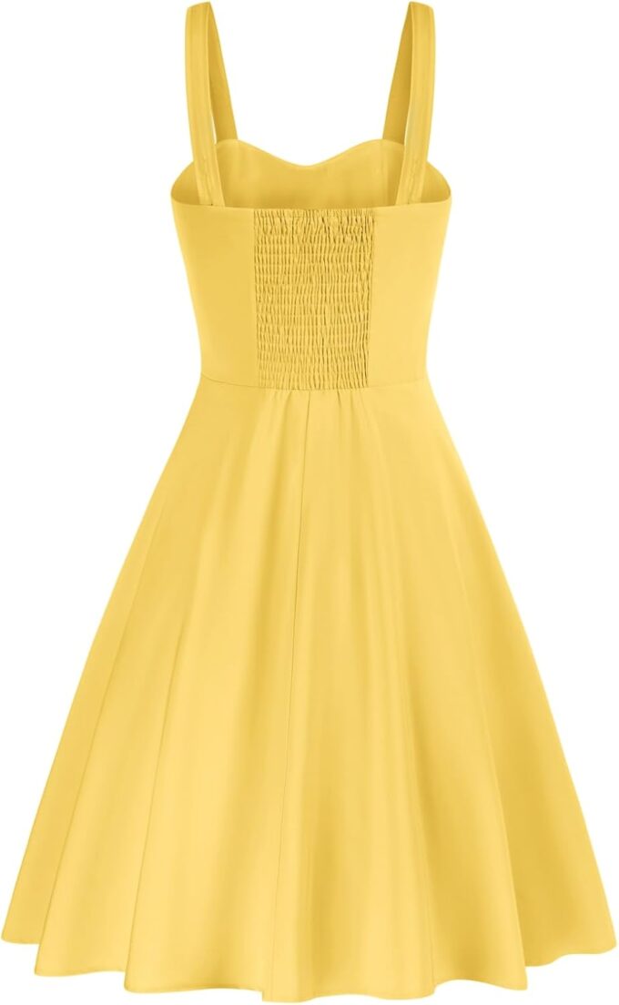 Belle Poque Women's Vintage Sleeveless Solid Floral Ruched Summer Cute A-Line Flowy Swing Midi Dress – Bild 2