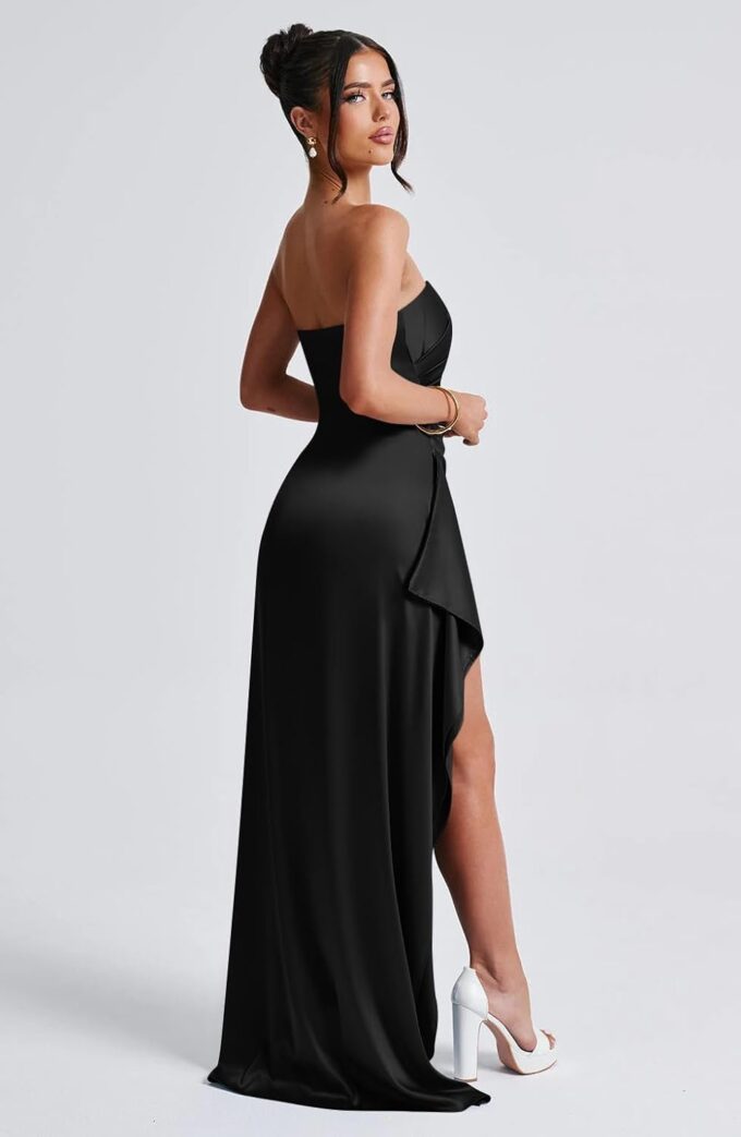 Memoriesea Women's Sexy Strapless Neck Ruched High Slit Cocktail Party Maxi Dress – Bild 3