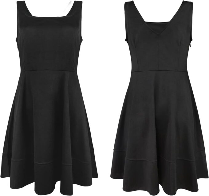 FANCYINN Women's Short V-Back Dress U-Neck Inslace Hem Wide Straps Tank Mini Skater Cocktail Dresses – Bild 5