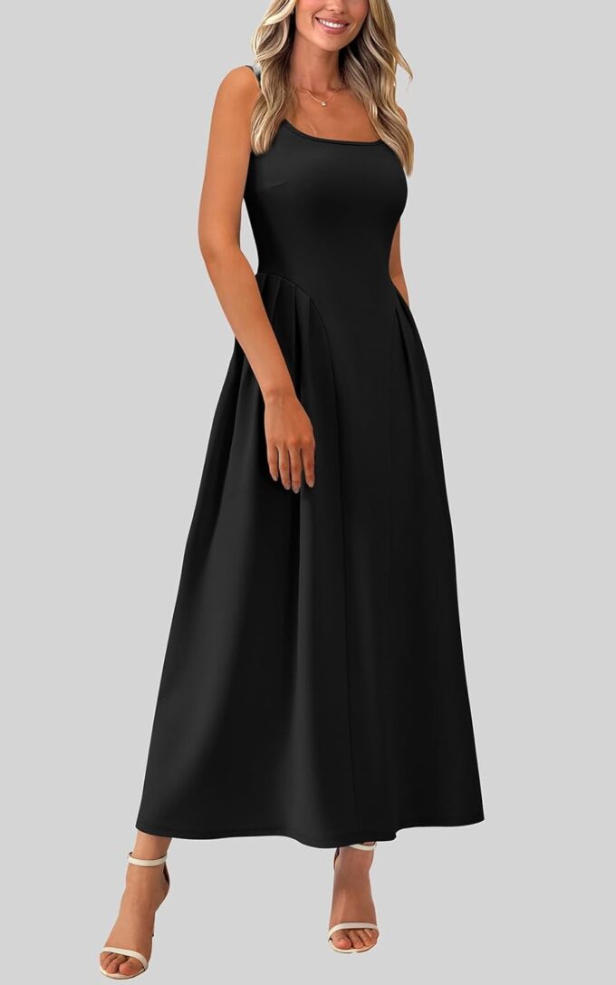 PRETTYGARDEN Solid Color Sleeveless Summer Dresses for Women 2025 Elegant Scoop Neck Cocktail Dress Semi Formal Midi Dress – Bild 3