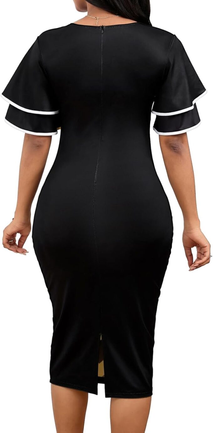 VisiChenup Women's Sexy African Pencil Dress Ruffles Sleeve Bodycon Midi Dresses – Bild 4