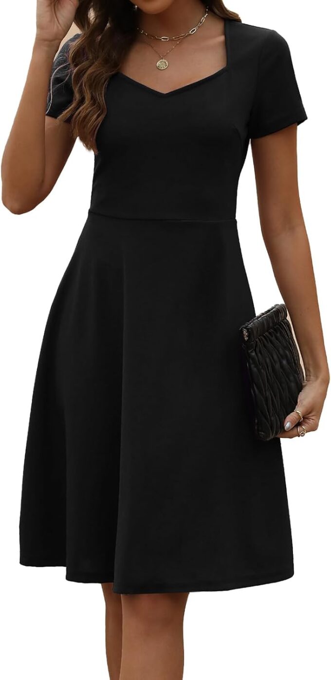 BARASA Women's Wear to Work Dresses Elegant Sweetheart Neck Short Sleeve Party A-Line Knee Length Dress D163