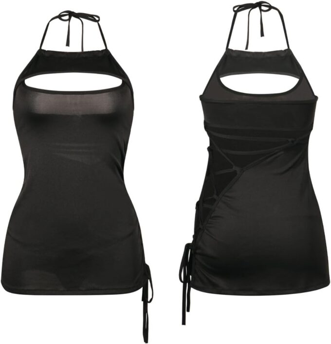 Women Sexy Cosplay Club Mini Dress Hollow Out Halter Cocktail Party Bodycon Dress Tight Fitting Anime Costume – Bild 6