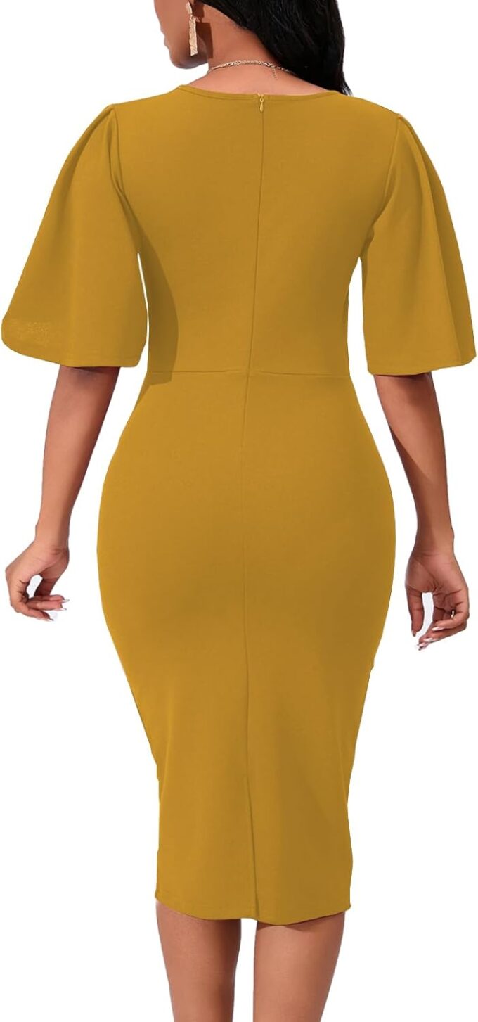 Women's Basic Bodycon Ruffle Flared Short Sleeve Pencil Midi Dress – Bild 2