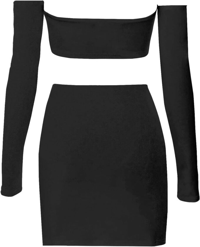 Women's Summer Two-Piece Skirt Sets Sexy Off Shoulders Top Y2K Going Out Short T-Shirt Sets Mini Dress Outfits D293 – Bild 4