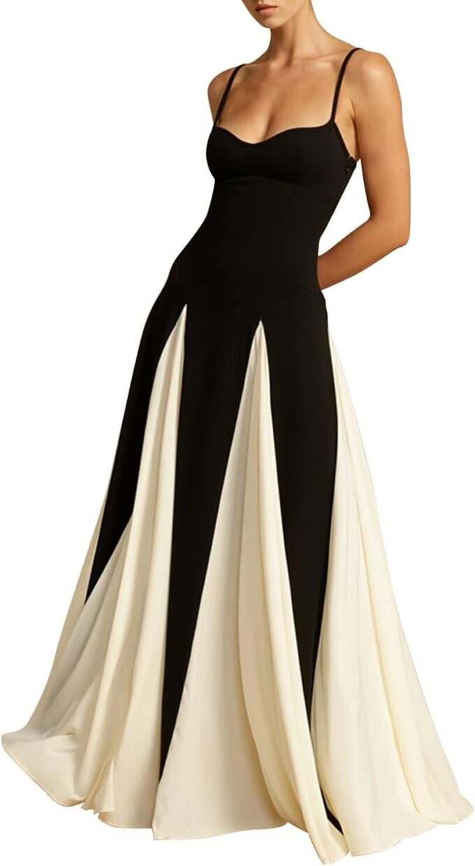 Women‘s Maxi Summer Dress Patchwork Pleated Italian Wedding Guests Dresses EEM112