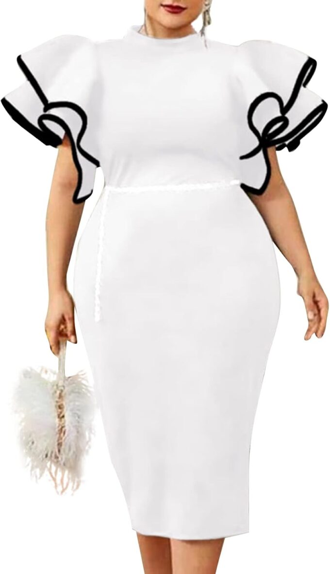 Cololura Plus Size Rüschen Ärmel Peplum Bodycon Formelle Abendkleider Party Kleid