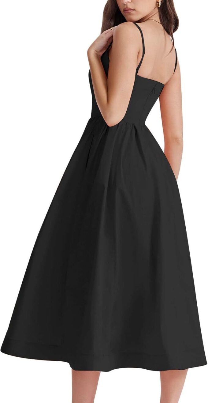 Women's Sexy Low Cut Spaghetti Strap Long Dress Casual Sleeveless Backless Slimd Midi Dress Square Neck Bustier Dress – Bild 5