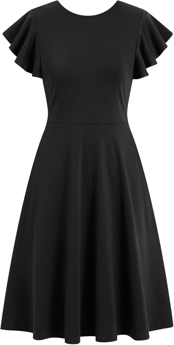 MSLG Women's Fit and Flare Ruffle Short Sleeves Dresses Work V-Back Cocktail Semi Formal A Line Dress with Pockets 842 – Bild 3