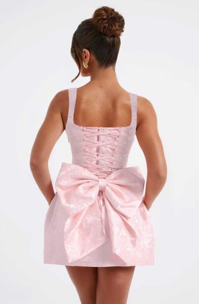 Jacquard Satin Homecoming Dresses Square Neck Mini Bow Dress Short Prom Cocktail Party Gowns – Bild 5