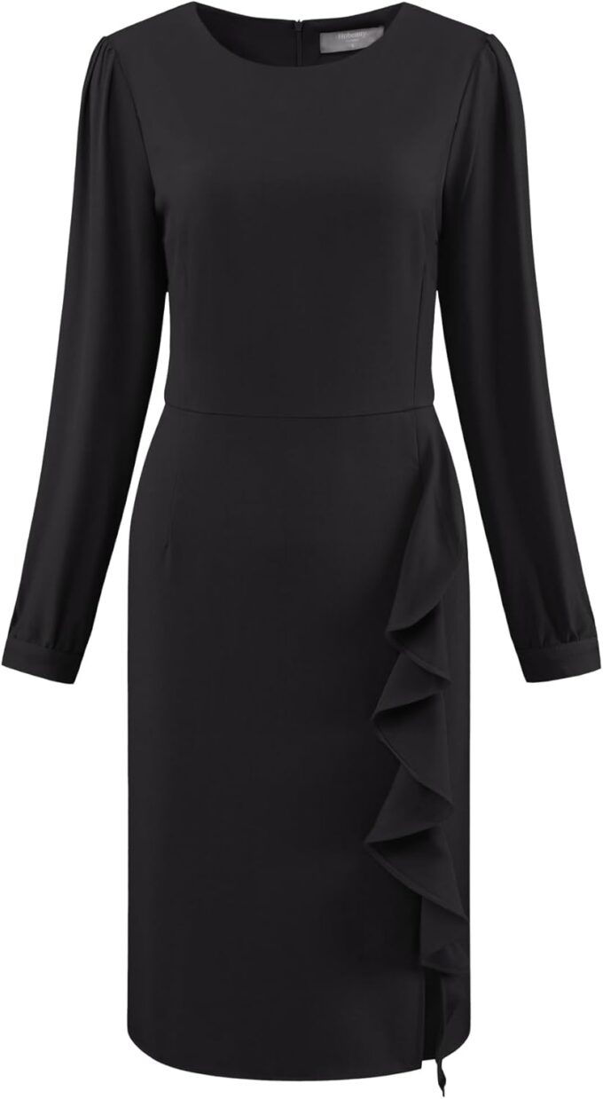 Hobemty Damenkleid, Rundhalsausschnitt, Armband, Ärmel, Rüschen, Bleistiftkleider