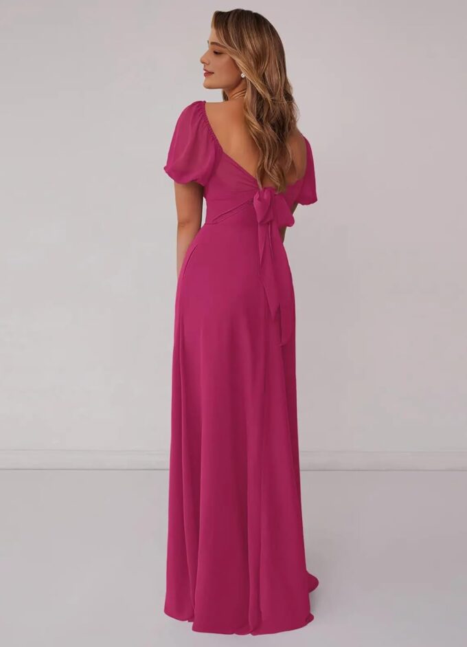 Short Sleeve Bridesmaid Dresses for Wedding Sweetheart Neck A Line Chiffon Corest Formal Wedding Guest Dress for Women – Bild 2
