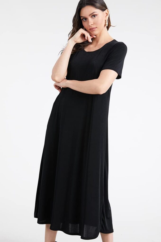 Jostar Women's Basic Midi Dress – Short Sleeve Basic Stretch Casual Swing Flowy T Shirt Long One Piece – Bild 6
