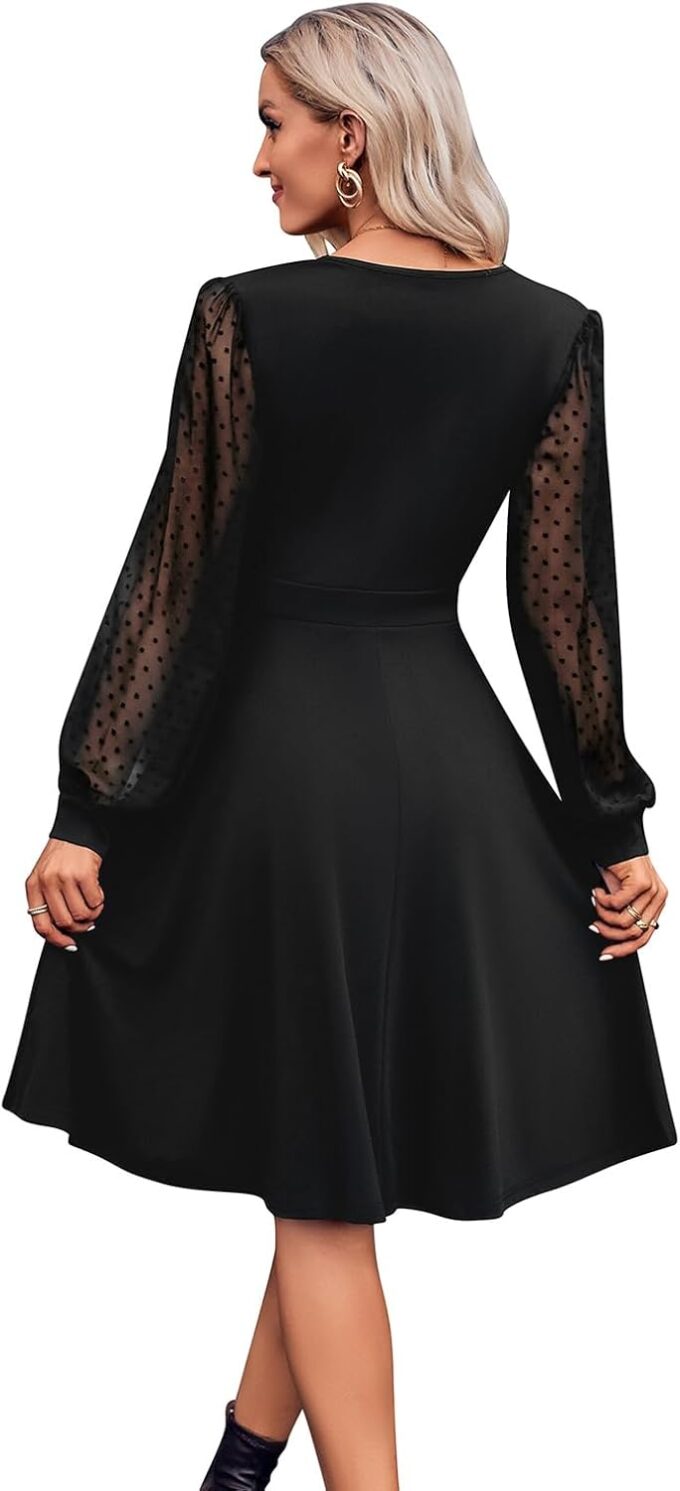 Women's Polka Dots Mesh Long Puff Sleeve Dress A Line Bodycon Mini Flowy Wedding Guest Bridesmaid Cocktail Dresses – Bild 2