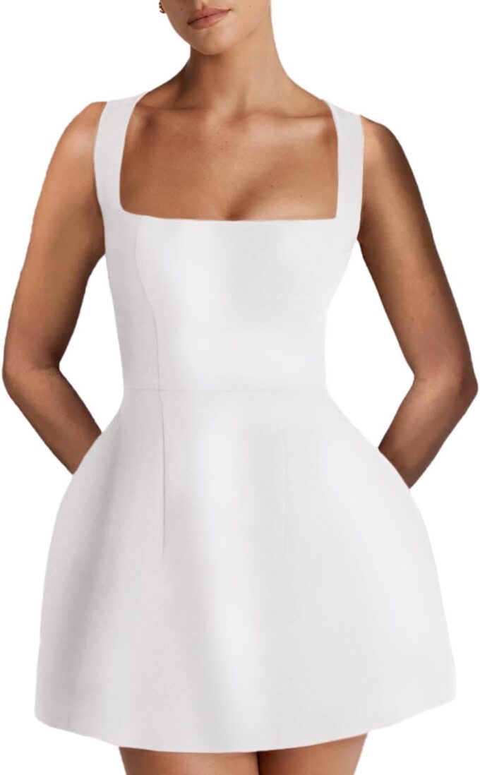 Women's A-Line Mini Dress Sleeveless Square Neck Graduation Party Short Dress – Bild 3