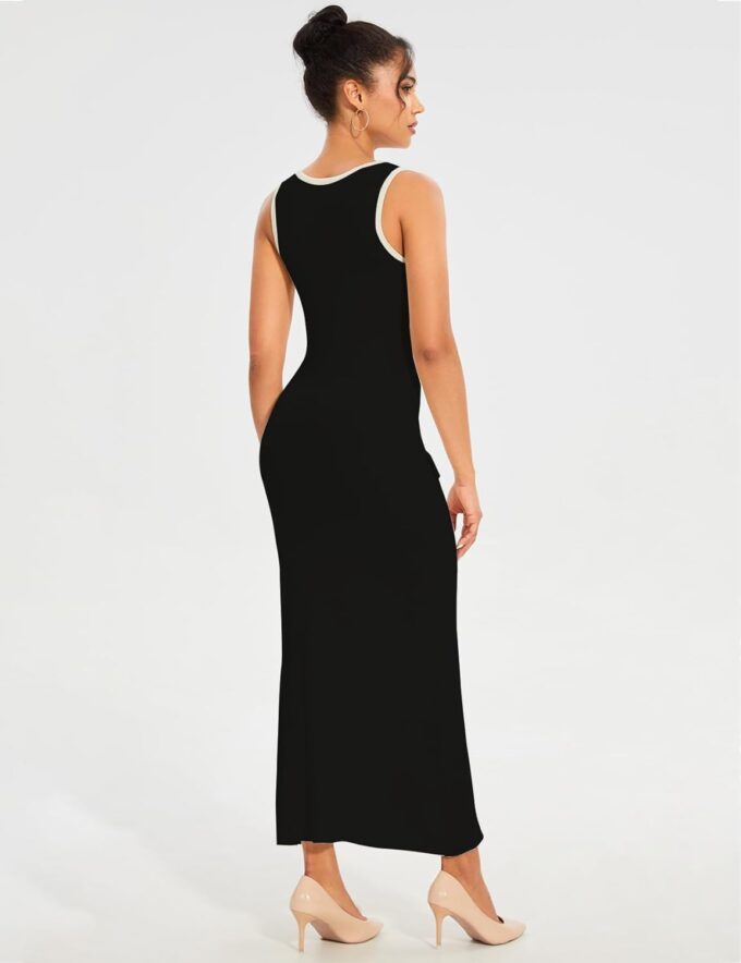 Womens Knit Maxi Dress Sleeveless Bodycon Ribbed Long Tank Dresses Elegant Button Down Workwear Dress – Bild 6