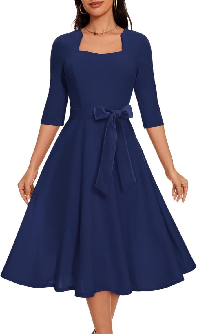 HomRain Women's Cocktail Formal Dresses Elegant Wedding Guest A-Line Graduation Tea Party Modest Prom Church Dress