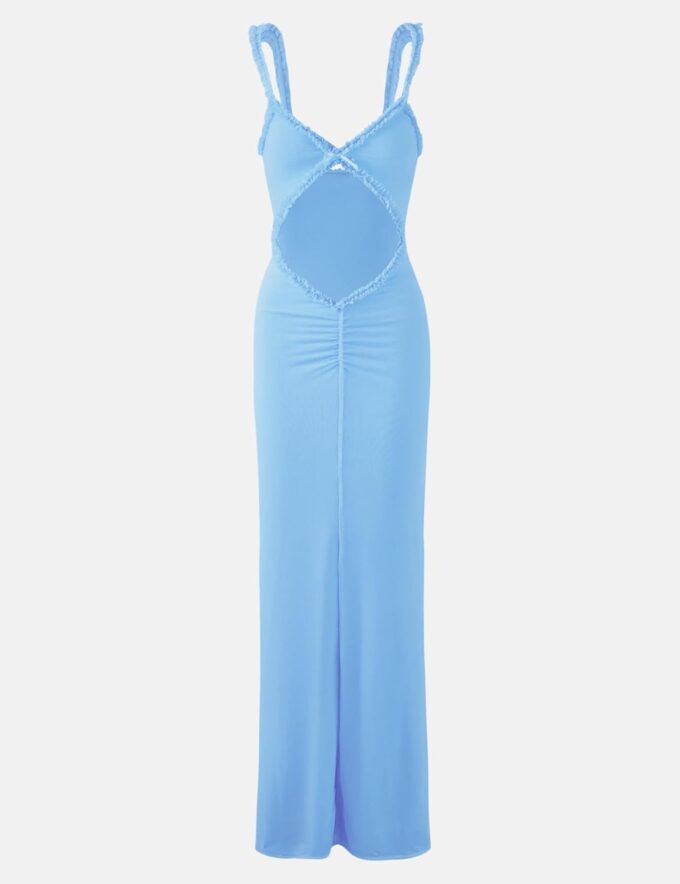 ISZPLUSH Women's Sleeveless All Mesh Dress Sexy Mini Tassel Cut Out See Through Dress High Slit Ruffle Hem Mesh Club Outfit – Bild 6