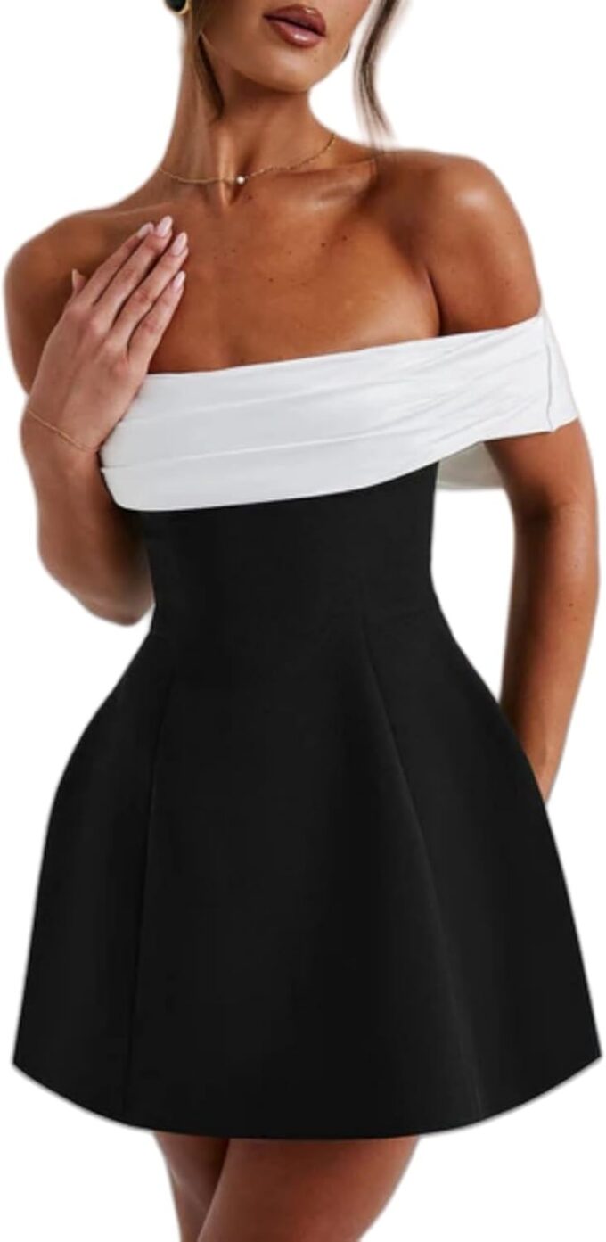 AIBEARTY Women's Elegant Big Bow Off Shoulder Mini Dress Sexy Strapless Backless Party Cocktail Evening Wedding Dresses – Bild 3