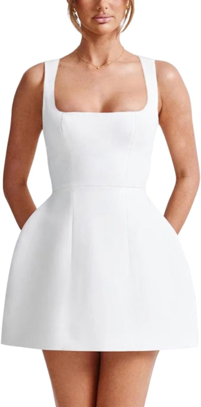 Women's A-Line Mini Dress Sleeveless Square Neck Graduation Party Short Dress – Bild 5