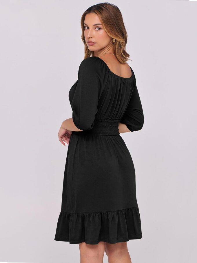 ANRABESS Women Summer Casual Short Lantern Sleeve Square Neck A-Line Flowy Boho Mini Dress 2025 Trendy Beach Travel Clothes – Bild 4