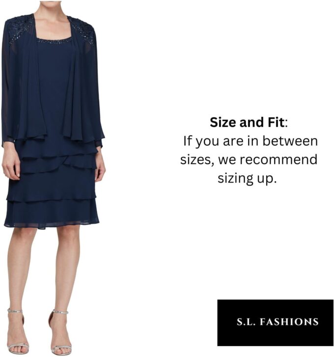 S.L. Fashions Women's Mother of The Bride Jacket Dress with Sequined Cut Out Shoulder – Bild 5