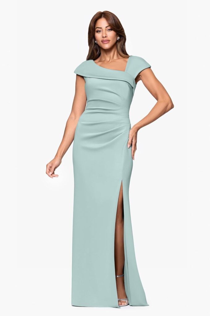Xscape Women's Long Asymmetrical Neckline Scuba Dress – Bild 2