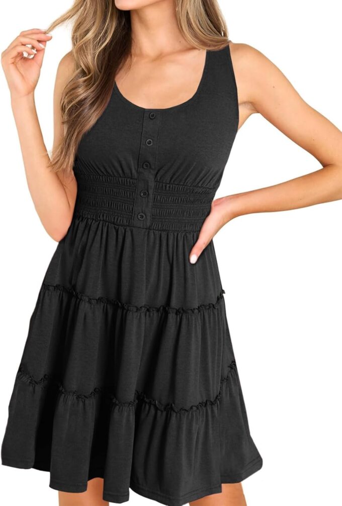 Womens Summer Dresses Sleeveless Button Down Casual Swing Mini Dress – Bild 2