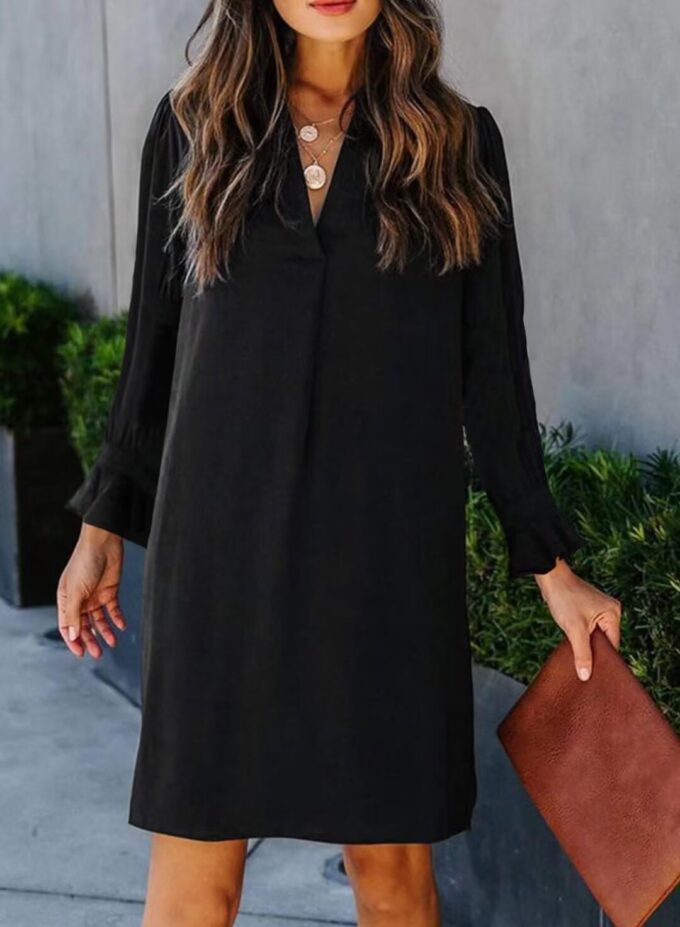 Wkior Long Sleeve Dress for Women V Neck Casual Cute Loose Flowy Swing Shift Dresses(S-2XL) – Bild 2
