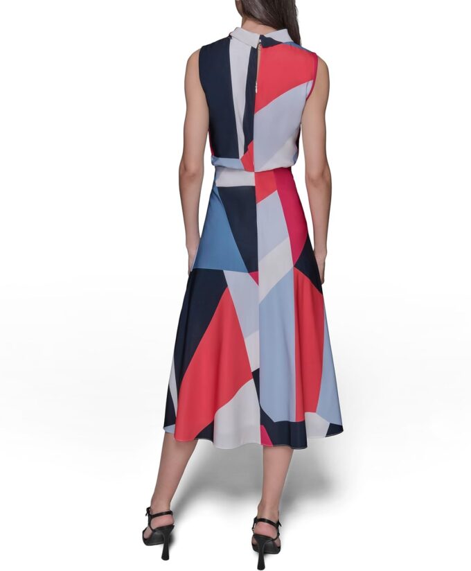 KARL LAGERFELD Women's Sleeveless Mock Neck Flowy Midi Dress – Bild 4