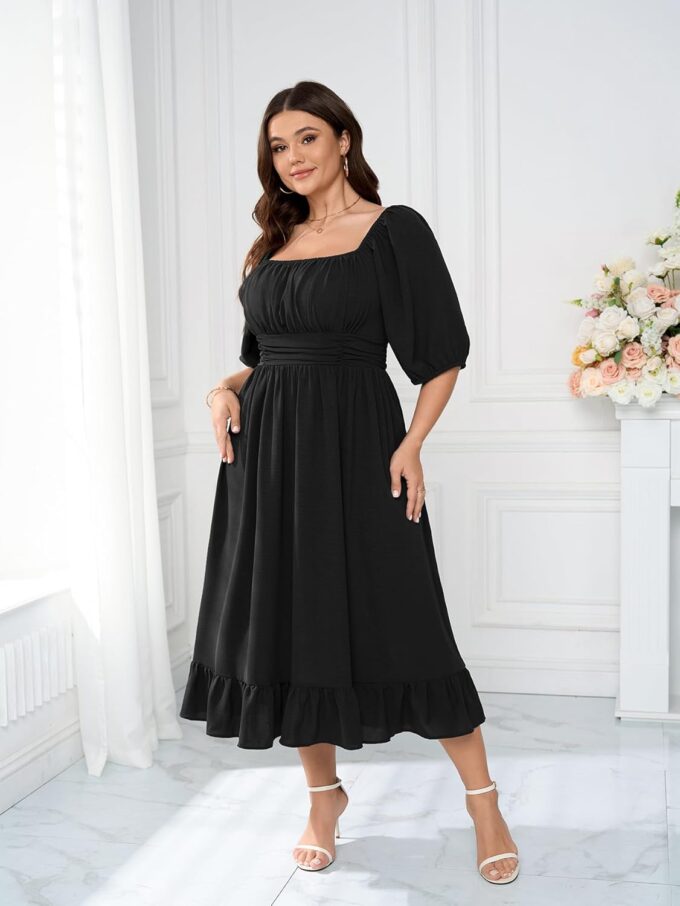 Women's Plus Size Maxi Dress Summer Half Lantern Sleeve Square Neck Smocked Flowy A-Line Elegant Wedding Guest Dresses – Bild 4