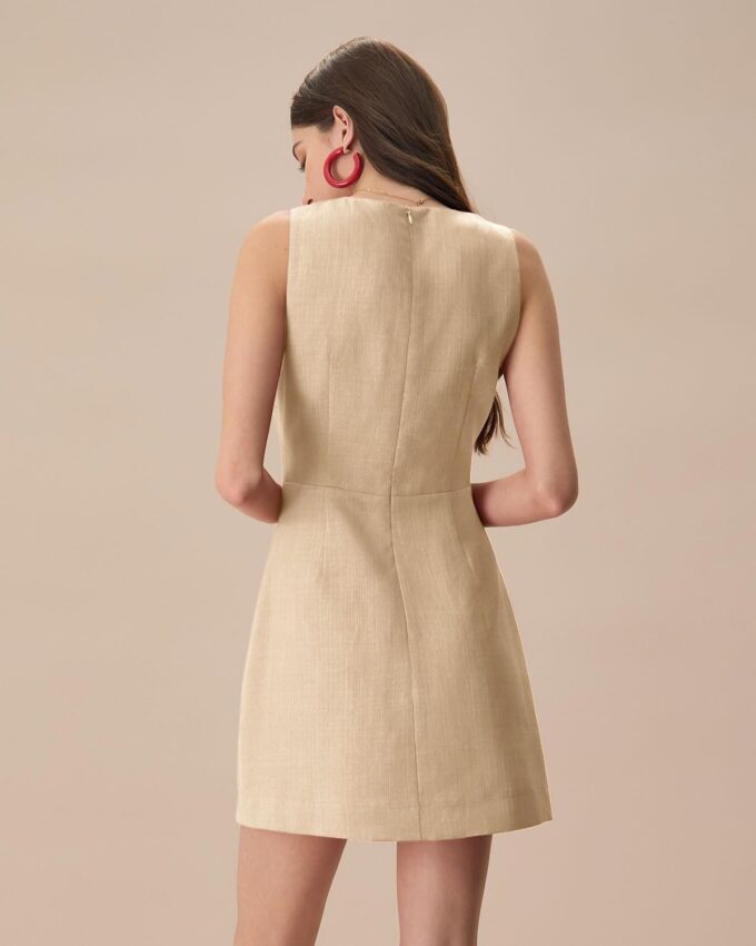 Women's V-Neck Sleeveless Breathable Playful Cotton Linen Mini Dress – Bild 3