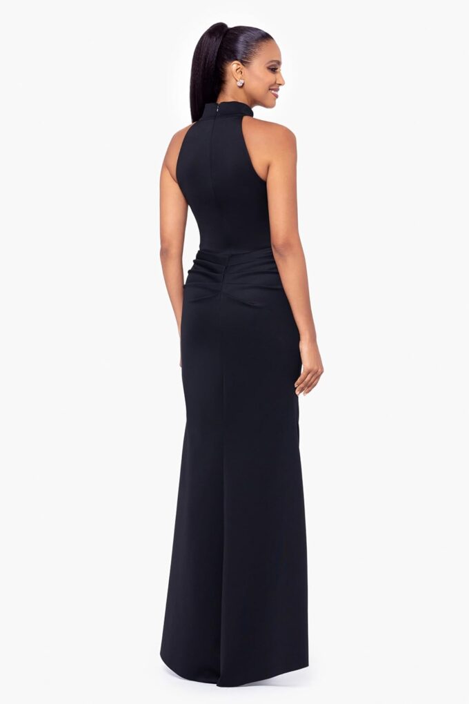 Xscape Women's Sleek Sleeveless V-Neck Gown with Cascading Ruffle and High Slit – Bild 4