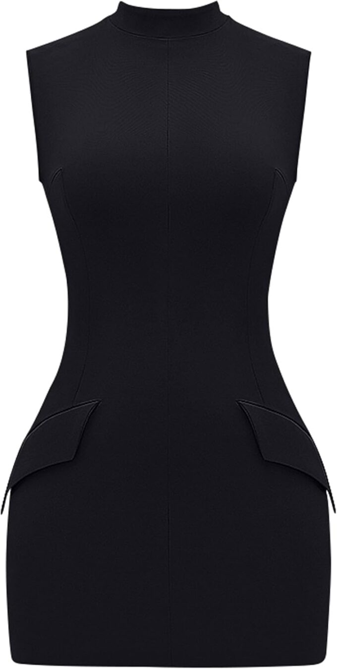 YMDUCH Women's Sexy Summer Sleeveless Mock Turtle Neck Bodycon Party Mini Dress – Bild 7