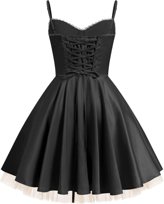 ODIZLI Women's Satin Short Corset Mini Short Dress Sleeveless Sweetheart Neckline Ruffle Party Dress Summer with Pockets – Bild 8