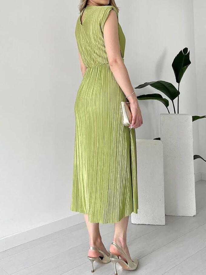 Vacation Cocktail Pleated Maxi Dress Shoulder Pad Crewneck Sleeveless Front Twisted Elegant A-Line Dress – Bild 3