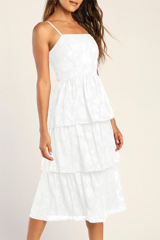 Ferlema Women's 2025 Summer Sleeveless Spaghetti Strap Smocked Tiered Flowy Beach Cocktail Midi Dresses – Bild 5