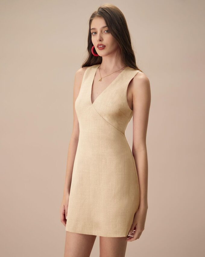 Women's V-Neck Sleeveless Breathable Playful Cotton Linen Mini Dress – Bild 2