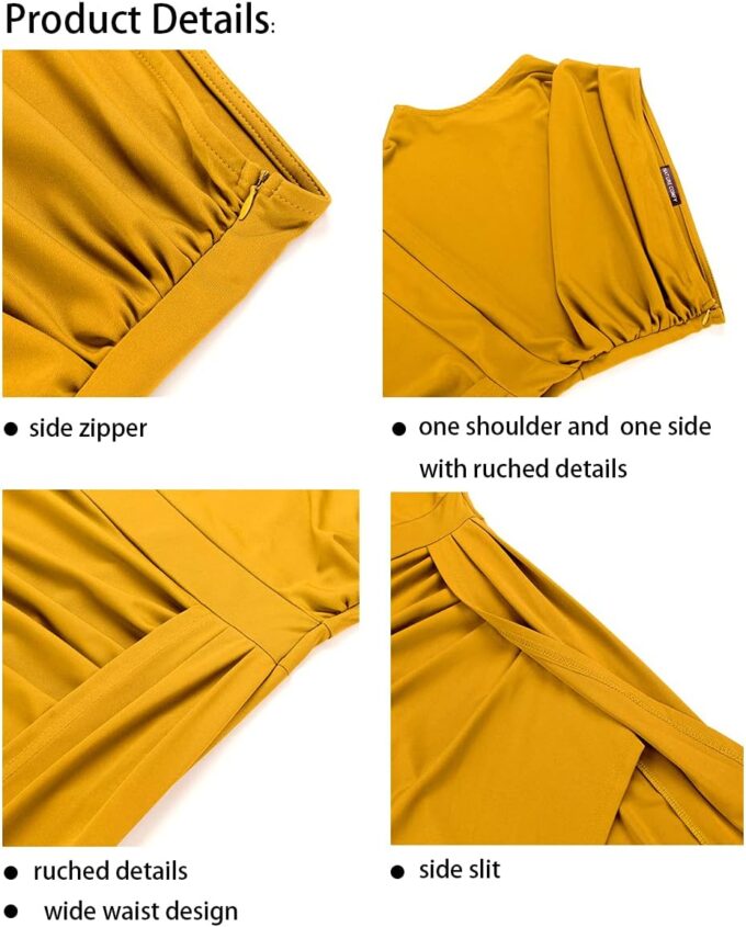 Nature Comfy LilyIn Womens Elegant one Shoulder Sleeveless Ruched High Slit Solid Color Cocktail Party Dresses – Bild 3