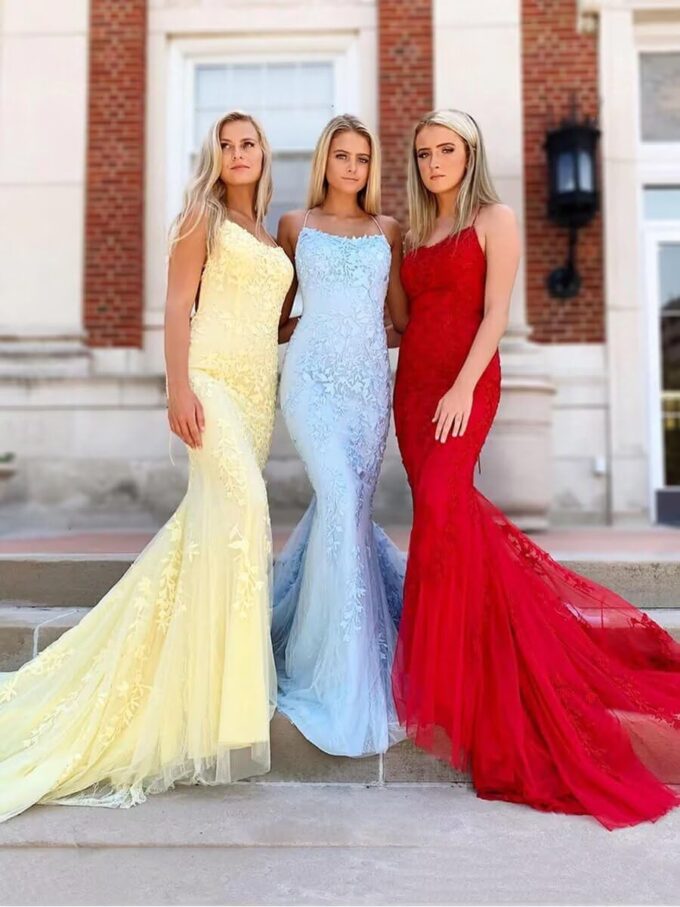 Mermaid Prom Dresses 2025 Spaghetti Straps Evening Gowns Lace Applique Floral Formal Dresses for Women – Bild 4