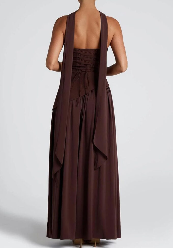 Women's Elegant Strapless Long Dress with Scarf Cocktail Wedding Guest Prom Maxi Dresses with Slit – Bild 6