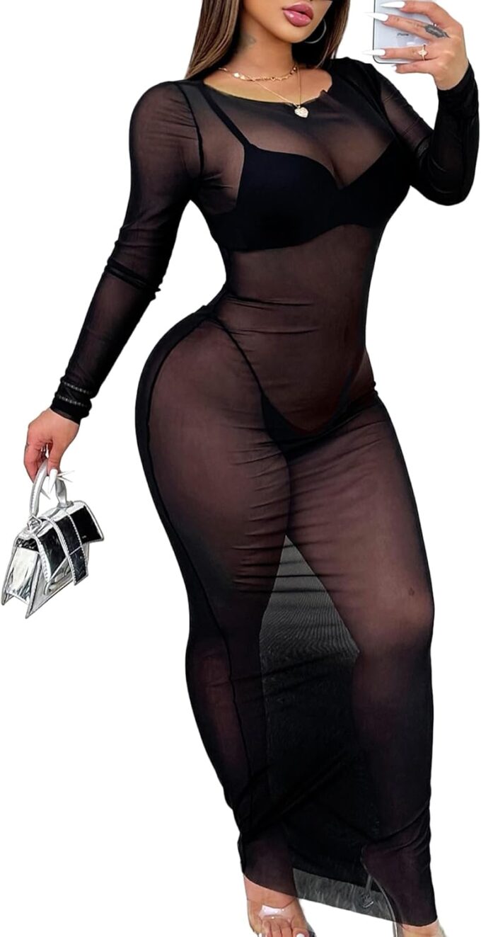 Transparent Dress Sheer Dresses for Women Sexy Sheer Mesh Dress Bodycon Dress Mesh Long Dress