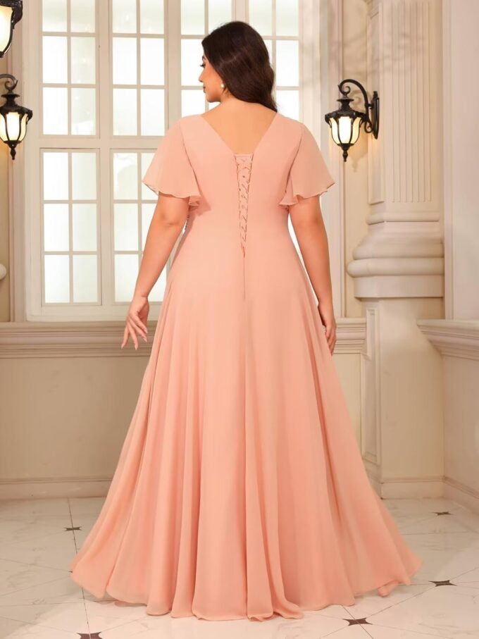 Miao Duo Plus Size Short Sleeves Mother of The Bride Dresses for Curvy Women V Neck Formal Dresses with Pockets YZTS224 – Bild 2