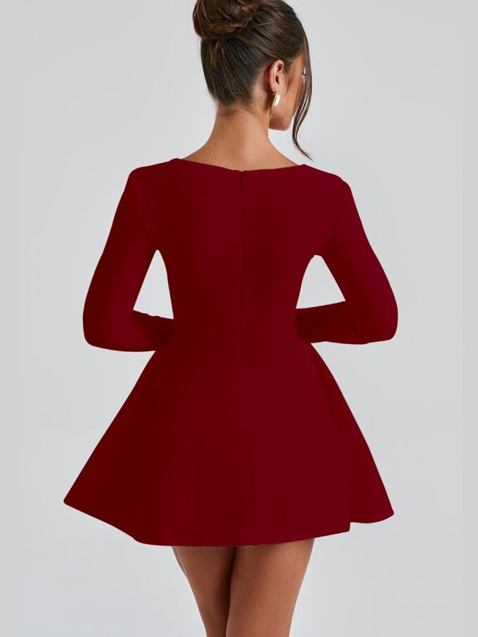 BORIFLORS Women's Sexy Corset Mini Party Dresses Elegant Ruched Long Sleeve Cocktail Short Dress – Bild 2